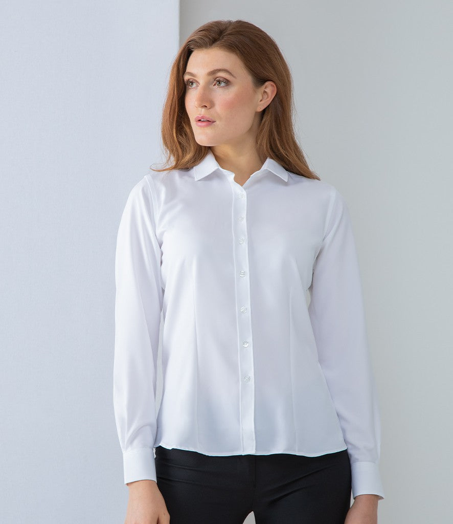 Ladies Wicking Anti-Bacterial Long Sleeve Shirt | WHITE